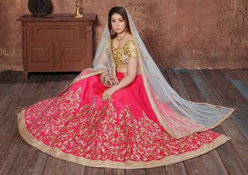 ENGAGING PINK THREAD, DORI & SEQUINS EMBROIDERED SILK SEMI STITCHED PARTY WEAR LEHENGA 5