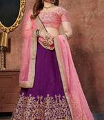PLEASANT PURPLE SEQUINS EMBROIDERED SILK WEDDING & PARTY WEAR LEHENGA