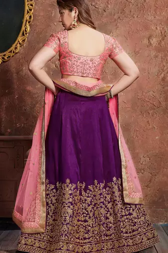 PLEASANT PURPLE SEQUINS EMBROIDERED SILK WEDDING & PARTY WEAR LEHENGA