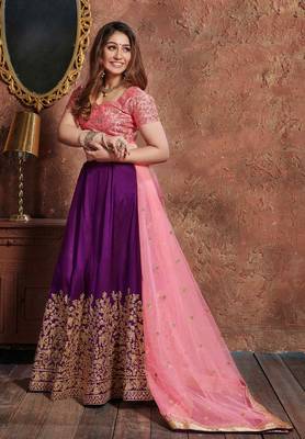 PLEASANT PURPLE SEQUINS EMBROIDERED SILK WEDDING & PARTY WEAR LEHENGA 3