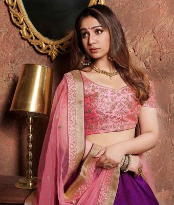PLEASANT PURPLE SEQUINS EMBROIDERED SILK WEDDING & PARTY WEAR LEHENGA 5