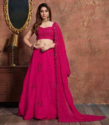 RANI PINK ZARI, SEQUINS, AND DORI EMBROIDERED GEORGETTE SEMI STITCHED LEHENGA 1