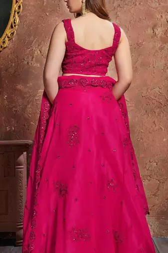 RANI PINK ZARI, SEQUINS, AND DORI EMBROIDERED GEORGETTE SEMI STITCHED LEHENGA