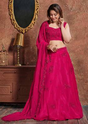 RANI PINK ZARI, SEQUINS, AND DORI EMBROIDERED GEORGETTE SEMI STITCHED LEHENGA 3