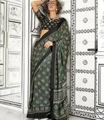 Dark green colour satin crepe printed lightwear sarees