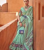 Sea Green Colour Cotton Silk Patola Printed Designer Saree