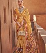 Mustard Colour Cotton Silk Patola Printed Designer Saree