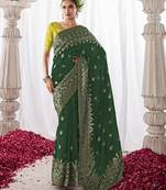Monjolika fashion's dark green colour kora silk saree