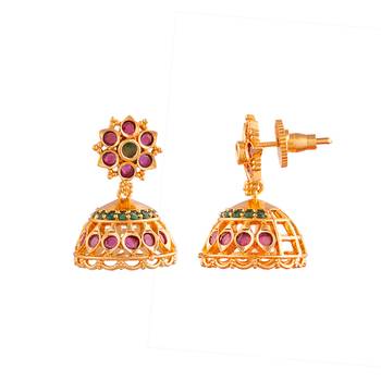 Ruby jhumkis MEDIUM size one gram gold 4