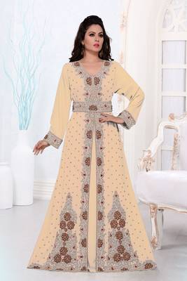 Beige color Full Sleeves Handmade Moroccan Kaftan 1