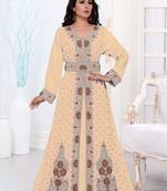 Beige color luxurious Full Sleeves Handmade Moroccan Kaftan.