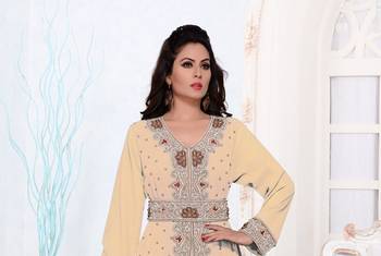 Beige color Full Sleeves Handmade Moroccan Kaftan 2