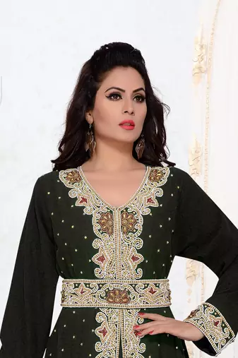 Black color Full Sleeves Handmade Moroccan Kaftan