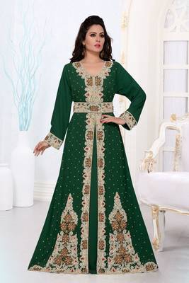 Dark-Green color Full Sleeves Handmade Moroccan Kaftan 1