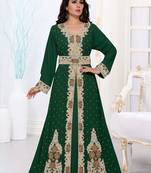 Dark-Green color luxurious Full Sleeves Handmade Moroccan Kaftan.