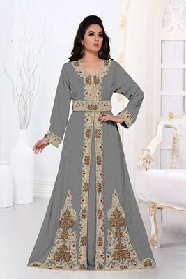 Gray color Full Sleeves Handmade Moroccan Kaftan 1
