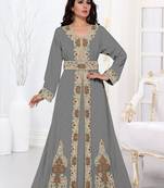 Gray color luxurious Full Sleeves Handmade Moroccan Kaftan.