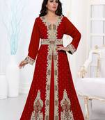 Maroon color luxurious Full Sleeves Handmade Moroccan Kaftan .