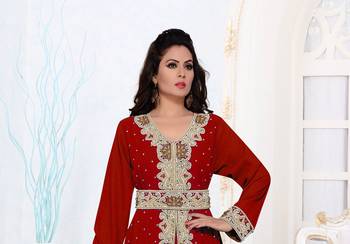Maroon color Full Sleeves Handmade Moroccan Kaftan  2