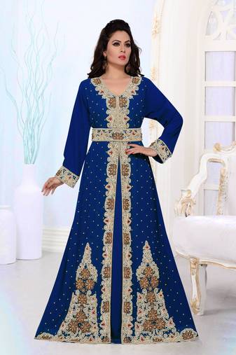 Navy-Blue color luxurious Full Sleeves Handmade Moroccan Kaftan.