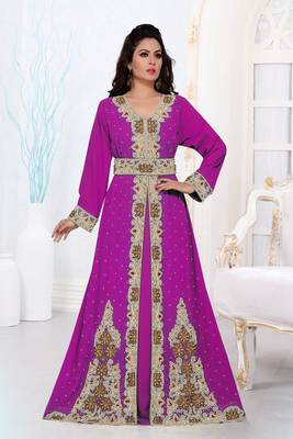 Purple color Full Sleeves Handmade Moroccan Kaftan  1