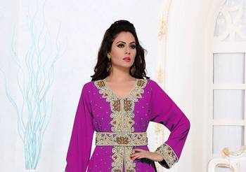 Purple color Full Sleeves Handmade Moroccan Kaftan  2