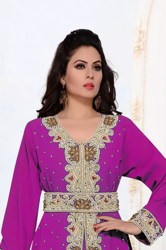 Purple color Full Sleeves Handmade Moroccan Kaftan 
