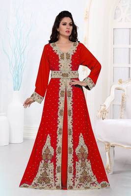 Red color Full Sleeves Handmade Moroccan Kaftan  1
