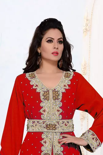 Red color Full Sleeves Handmade Moroccan Kaftan 