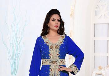 Royal-Blue color Full Sleeves Handmade Moroccan Kaftan  2
