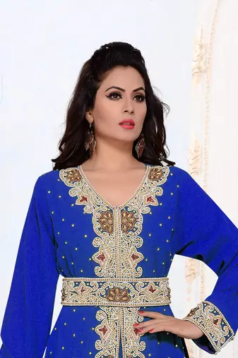 Royal-Blue color Full Sleeves Handmade Moroccan Kaftan 
