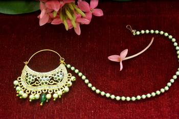 Gold kundan nath or nathni or naath with one pearl line nose-ring 5