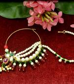 Gold kundan nath or nathni or naath with one pearl line nose-ring