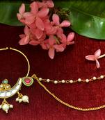 Gold kundan nath or nathni or naath with one pearl line nose-ring with meenakari work