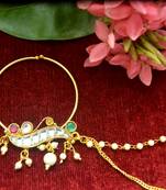 Gold kundan nath or nathni or naath with one pearl line nose-ring