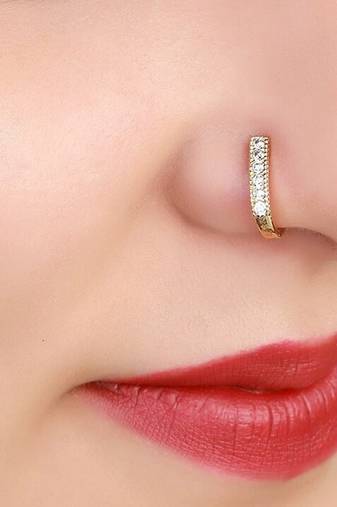 Party allure clip on nose stud or nose clip gold plated with american diamond nose ring