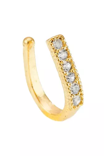 Party allure clip on nose stud or nose clip gold plated with american diamond nose ring