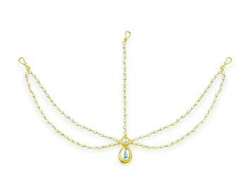 Kundan stone gold pated pearl chain maang tikka 2