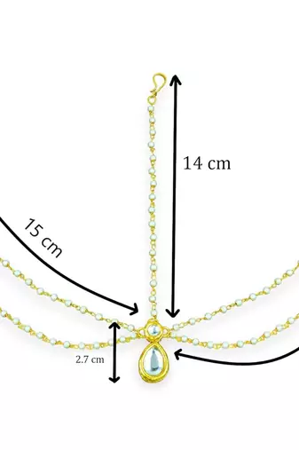 Kundan stone gold pated pearl chain maang tikka