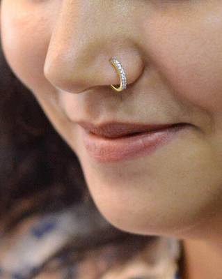 Party allure clip on nose stud or nose clip gold plated with american diamond nose ring 1