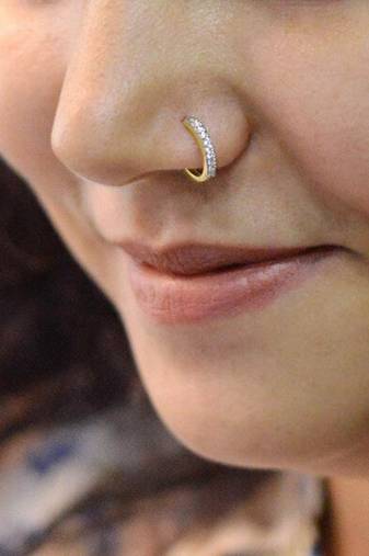 Party allure clip on nose stud or nose clip gold plated with american diamond nose ring