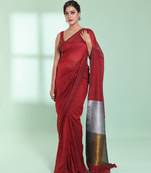 Red cotton saree with zari pallu