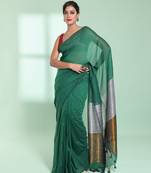 Green cotton saree with zari pallu