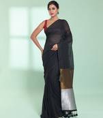 Black cotton saree with zari pallu