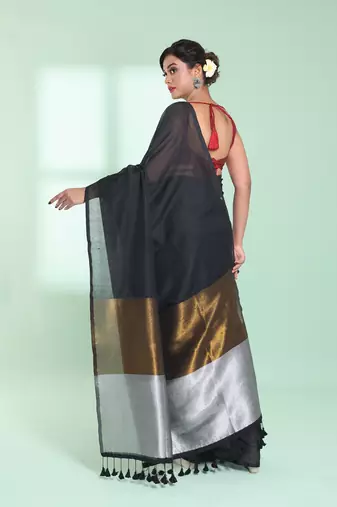 Black cotton saree with zari pallu