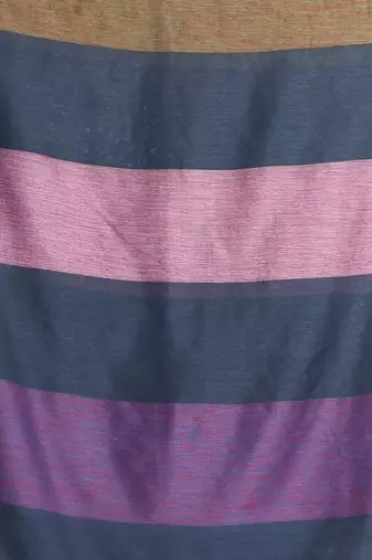 Dark grey cotton saree with stripes design