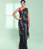 Black cotton saree with stripes design