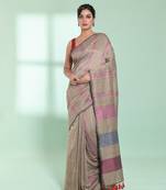 Ecru cotton saree with stripes design