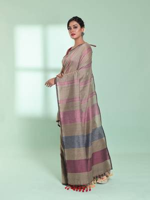 Ecru cotton saree with stripes design 2