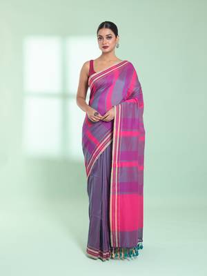 Multicolor cotton saree with stripes design 1